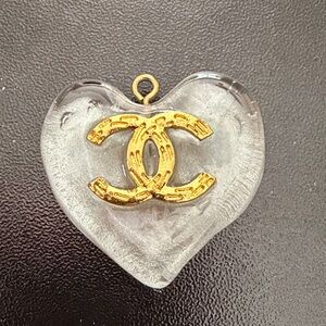 CHANEL Textured Silver Heart with Gold Emblem